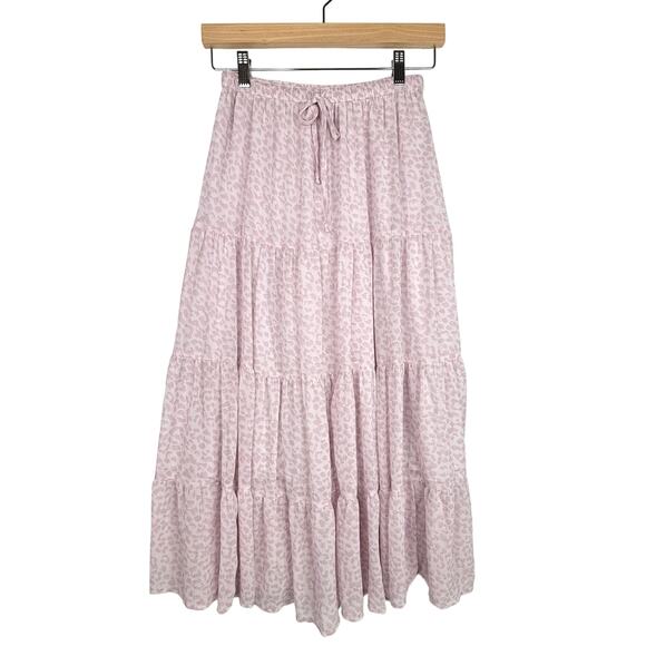Aerie Pink Leopard Print Tiered Maxi Skirt Small - Picture 1 of 8